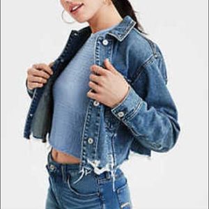 NEVER WORN! distressed cropped denim jacket
